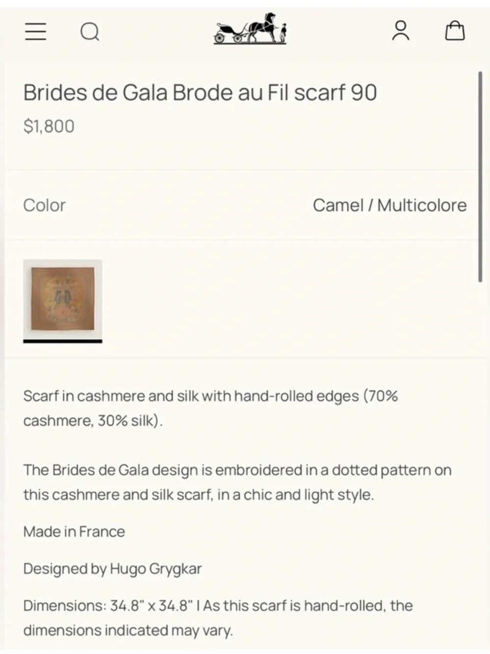 Holiday price drop Brand new Brides de Gala Brode au Fil scarf 90 - Picture 3 of 6